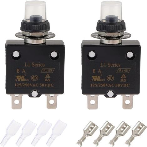 8A Disjoncteur à bouton-poussoir 125/250VAC 50VDC Protection contre les surcharges thermiques (lot de 2 pièces) (1/5)