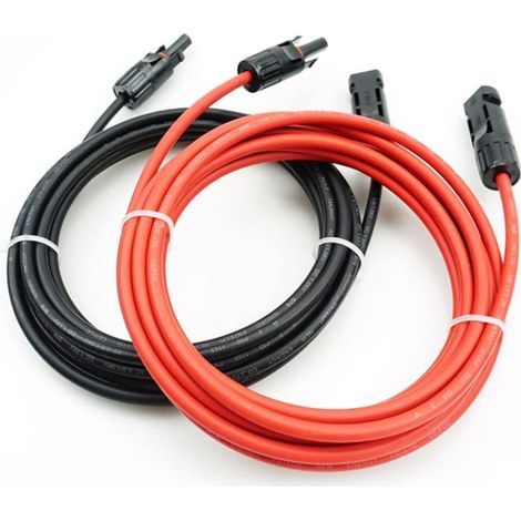 Câble solaire 4 mm² – Longueur 2 m (1 m noir + 1 m rouge) – Connecteurs M-C-4 inclus – Tension 1000V CC, courant 30A (1/5)