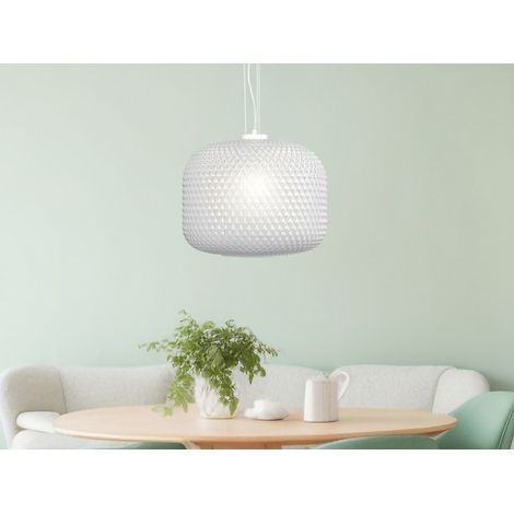 LED Pendelleuchte einflammig Kristall Glasschirm in Weiß, Ø 40cm