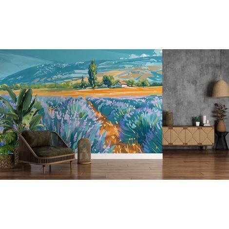 Papier peint campagne lavande a lhorizon - 150 x 250 cm (1/2)