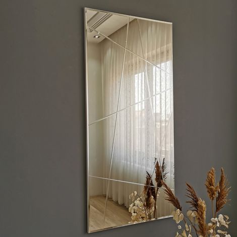 Espejo Dobbiaco, Detalles Geométricos, Forma Rectangular, Tipo de Piso, de Pared, 62x2h cm Plata (1/4)
