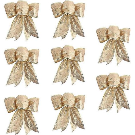 8 pcs nœud de couronne de Noël pailleté ornements de sapin de Noël nœuds pour décor de fête de Noël (1/5)