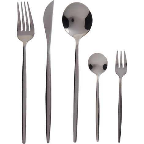 Cubertería moderna conjunto 30 cubiertos para 6 personas cuchillo tenedor cuchara cucharilla tenedor para postre acero inoxidable negro Rigatoni