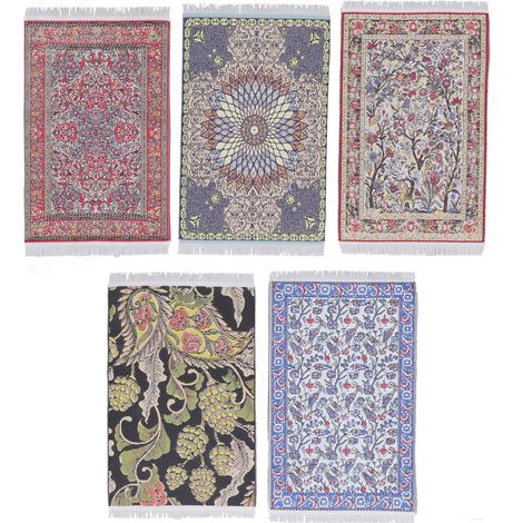 Lot de 5 tapis vintage imprimés floraux blancs à pompons pour maison de poupée, échelle 1:12 (1/5)