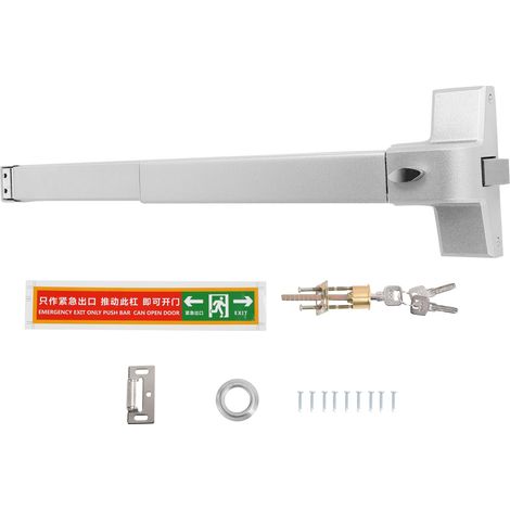 Serrure à tige de poussée de 65cm, ensemble de serrures d'évacuation en acier galvanisé pour porte de sortie de sécurité d'urgence incendie (1/5)