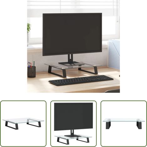 vidaXL Support bureau - Support de moniteur noir 40x35x8 cm verre trempé et métal (1/5)