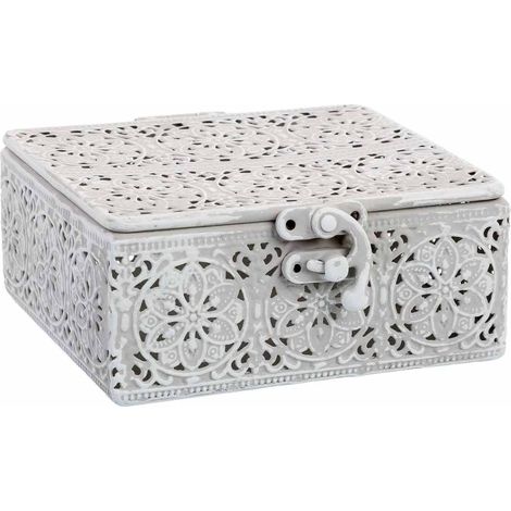 Caja de metal blanca 12.5x12.5x6h cm