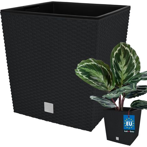 KOTARBAU® Kotarbau® Pot de Fleur Exterieur 26 x 26 cm - avec Insert Intérieur Pot Plastique Plante 15,8 L - Pot de Fleur Carré - Aspect Rotin - Anthracite (1/5)