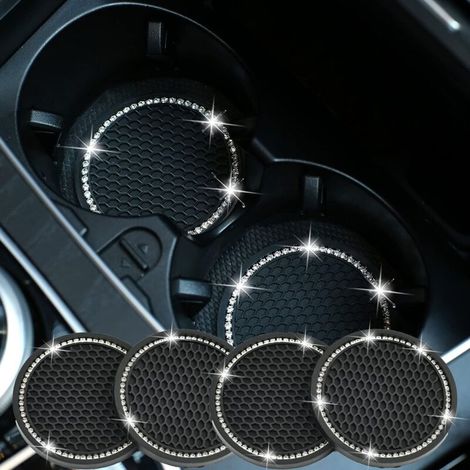 Set di quattro sottobicchieri in silicone lucido antiscivolo da 7 cm con strass per portabicchieri - Crezuo