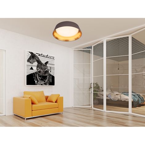 LED Deckenleuchte mit Stofflampenschirm in Braun/Gold, Ø 45cm (1/5)