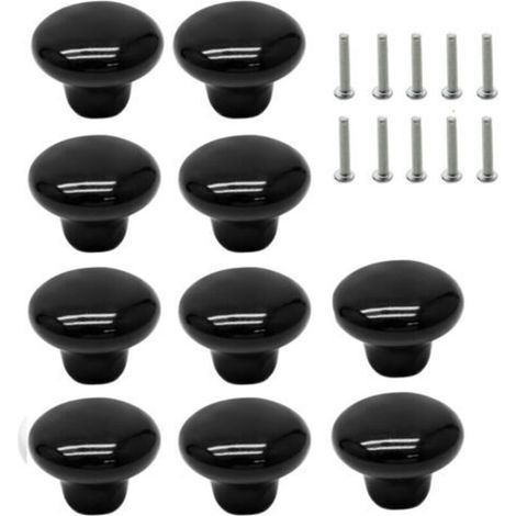 Boutons de meuble ronds en céramique noire – Lot de 10 pièces, diamètre 25 mm, finition lisse et élégante pour armoires et portes (1/5)