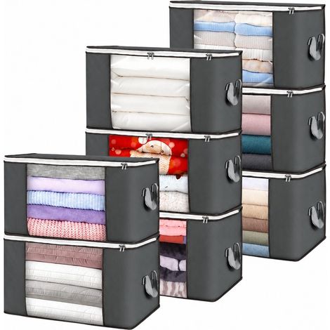 Sac de rangement pour vêtements en tissu non tissé, boîte de rangement grande capacité pour couettes, très grande et visible, épaisse, 60 L, lot de 8, 1080 g compressée (1/5)