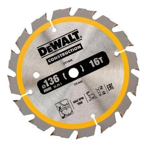 DEWALT DT1946-QZ Construction saw blade 136mm x 10mm x 16T