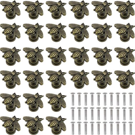 JSSEVN - Set of 30 Antique Bronze Metal Bee Drawer Pulls - Decorative Furniture Pulls with Screws Included for Cabinets, Home Decor (1/5)