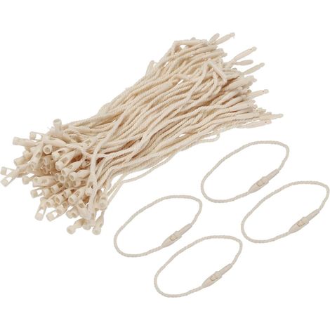 Corde en Polyester Étiquette Volante Chaîne Snap Lock Broches Boucle Prix Étiquette Attache Étiquettes en Plastique Cravates 120mm/Longueur, 1mm Diamètre, Paquet de 100, Beige (1/5)