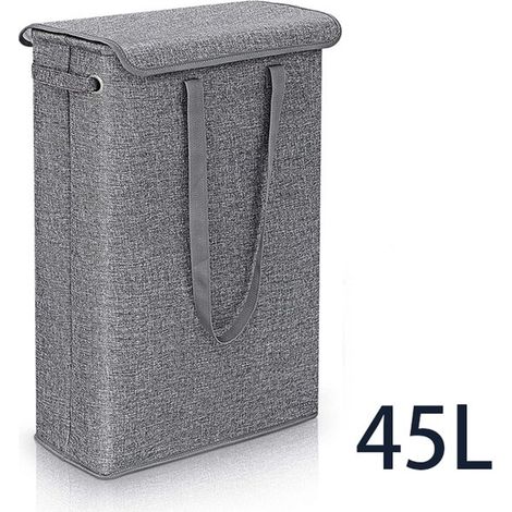 Panier à linge pliable 45 L - Panier à linge avec couvercle - Design compact - Idéal pour chambre/salle de bain/chambre d'étudiant - Aspect lin - Gris (1/5)