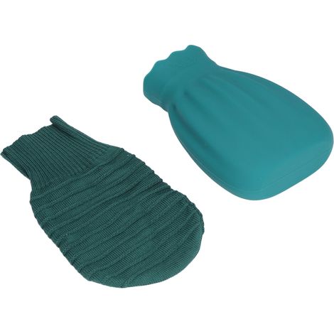 Bouillotte en silicone anti-explosion avec housse tricotée pour la maison et le bureau, 550 ml, verte (1/5)