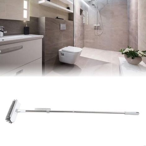 BelleRise – 2-in-1-Bodenbürste – 180° drehbarer Bürstenkopf – integrierter Abzieher – für Badezimmerfugen und Fliesen – 109 cm langer Griff, Weiß (1/5)