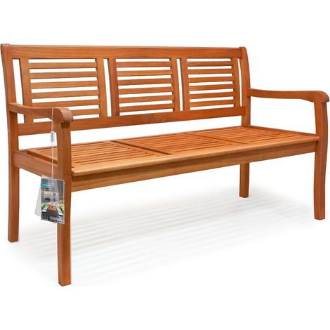 CASARIA® Bologna 3 Seater Wooden Garden Bench  FSC®-Certified Eucalyptus Wood  153x60x90cm  Outdoor Furniture  Armrests & Backrest  Patio Deck Balcony  Weather-Resistant  480kg Capacity (1/5)