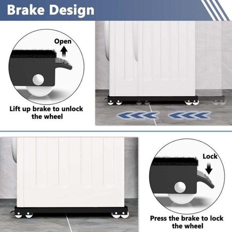 Base de machine à laver avec frein, base mobile réglable pour lave-linge, sèche-linge, réfrigérateur, charge 300 kg, noir
