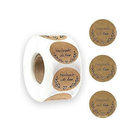 Schwarze, handgefertigte Kraftpapier-Aufkleber (500 Stück) mit Liebesmotiven, selbstklebend, ideal für Gebäck, Geschenktüten, Hochzeiten und Thanksgiving.