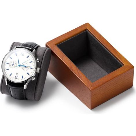 Scatola porta orologi in legno, contenitore per orologi, supporto per orologi con cuscinetto, portagioie unisex (grigio scuro) (1/2)