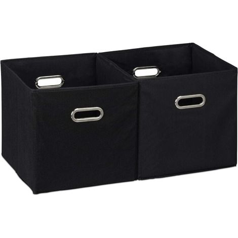 Boîte de rangement en tissu, boîte de rangement cubique avec deux poignées, pliable, idéale pour la chambre, lot de 2, noire, 28 x 28 x 28 cm (1/4)