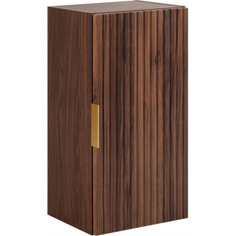 Furnidea - Meuble demi colonne suspendu de salle de bain FLOW noyer 35x68 cm une porte - façades rainurées (1/5)