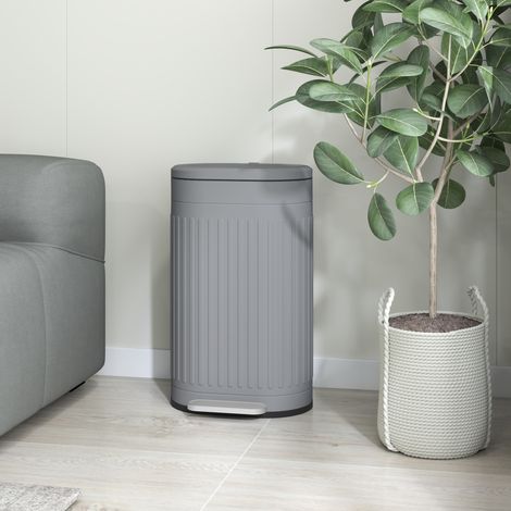 Cubo de basura con pedal de 30 litros con tapa, cubo interior extraíble, cierre suave, 36,5 x 31,2 x 60,8 cm, gris