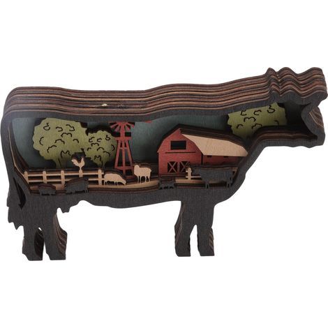Décoration murale en bois d'animaux de ferme - Sculpture en relief de vache pour intérieur (1/5)