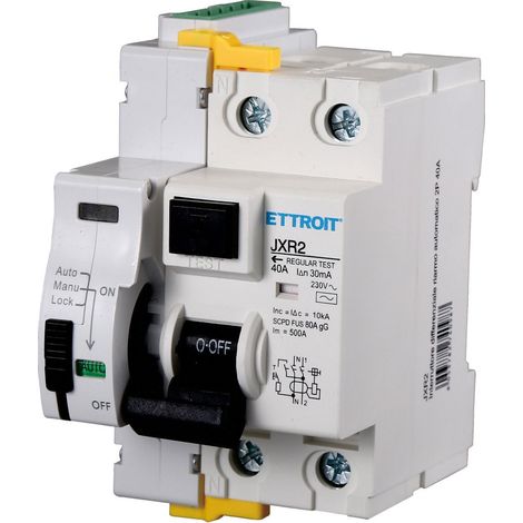 ETTROIT Differentialschalter mit automatischer Rückstellung, 2P, 40 A, 30 mA, 10 KA, Stop&Go, rücksetzbar JXR2 (1/3)