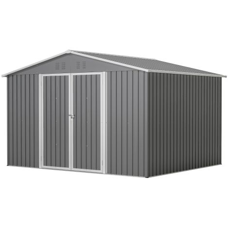 Abri de jardin métallique gris 300 x 252 x 191 cm, remise à outils robuste avec toit à double pente, rangement sécurisé pour outils de jardin et de bricolage – 1 pièce (1/5)