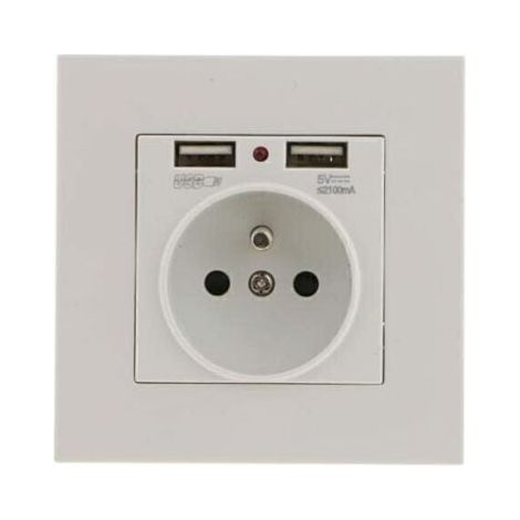 Juego de 2 enchufes de pared, toma de corriente de pared con doble USB 5 V/2100 mA, enchufe empotrado con 2 puertos USB, práctico y práctico. (1/4)