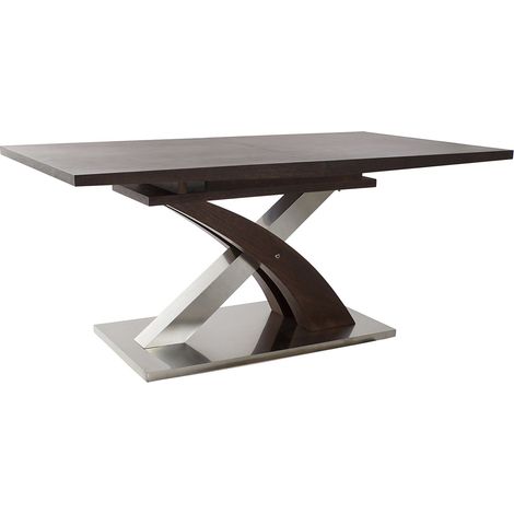 Table à manger / table repas extensible en acier et MDF marron foncé - Longueur 160-220 x Hauteur 77 x Profondeur 90 cm -PEGANE-