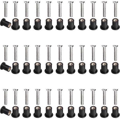 Kit de 30 paires d'écrous à sertir M5 en néoprène avec vis à tête cruciforme en acier inoxydable pour pare-brise de kayak ou de moto. (1/5)