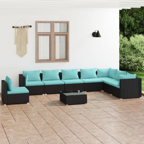 Salon de jardin 9 pcs Ensemble Table et Chaise de Jardin - avec coussins Résine tressée Noir BV123673 - BonneVie (1/5)