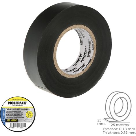 WOLFPACK LINEA PROFESIONAL 14063165 Professional Black Spessore 0,15 mm. Larghezza 25 mm. Rotolo 25 metri Elettricista, nastro isolante cavi, Multicolore