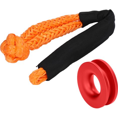 Ensemble de Poulie de Récupération en Aluminium avec Câble en Nylon et Mousqueton pour Remorquage de Véhicule Rouge