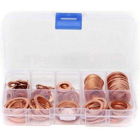 WU yanwy 200 Pcs Copper Washer Gasket Nut And Bolt Set Gasket Flat Ring Assortment Kit with Box M5/M6/M6/M8/M10/M12/M14 Compatible with WU yanwy Car Sump Plugs (1/5)