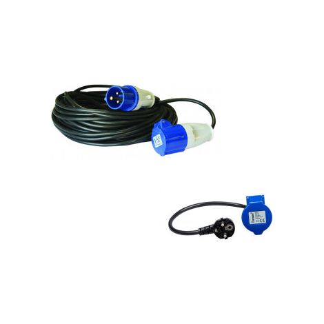 Rallonge électrique 15m P17 – Câble 3 x 2,5 mm² 16A – Adaptateur femelle P17-230V 1,5m – Pour camping-car – Antarion