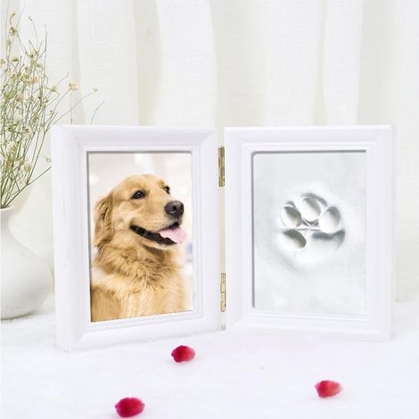 Empreinte Chien Chat, Cadre Photo avec Kits de Moulage et D’impression, Kit pour Empreinte Animaux pour Photo 8 x 12 cm, Cadre Photo Commémoratif pour Animaux de Compagnie (blanc) (1/5)