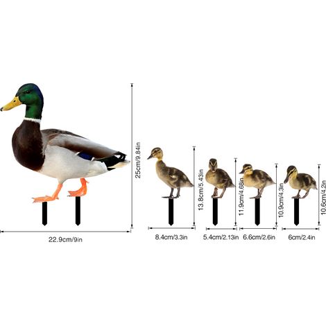 Lot de 5pcs piquet de jardin en forme de canard mère et canards bébés,Décoration en acrylique,Pour jardin,pelouse
