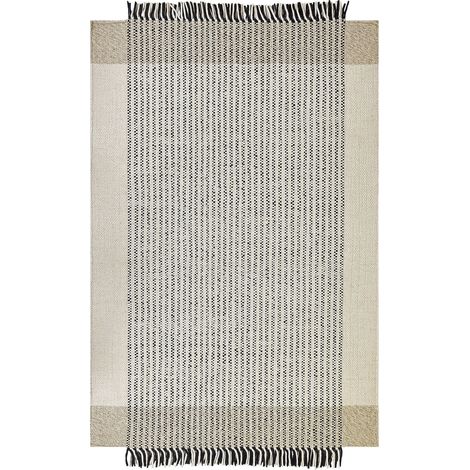 Tappeto moderno in lana con nappine 140 x 200 cm beige e nero Divarli