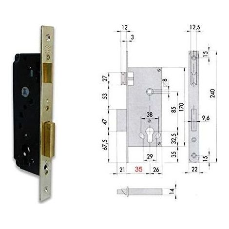 Serratura da infilare a cilindro 2 mand. bordo quadro 5c110 - Misure: mm 50 (5C110500)
