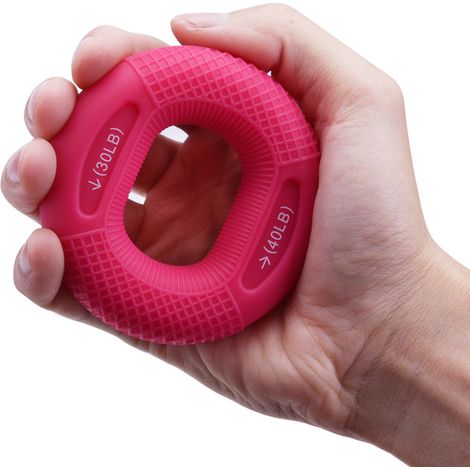Anneau d’exercice pour doigts en silicone pour la force musculaire de la main et l’entraînement du poignet - Dispositif de fitness pour extension carpale, rouge (1/5)