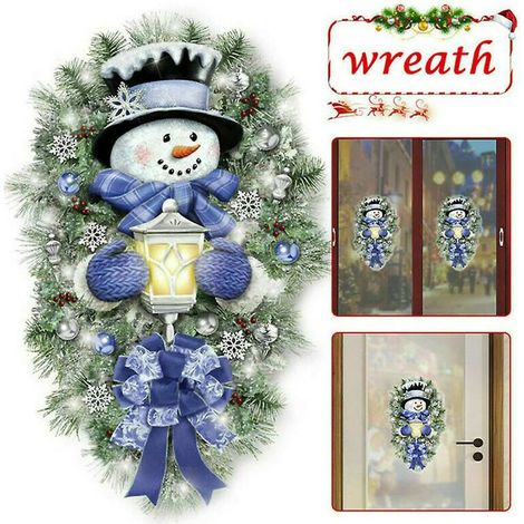 Noël Bonhomme de Neige Couronne Porte Fenêtre Autocollant Décalque Noël (1/4)