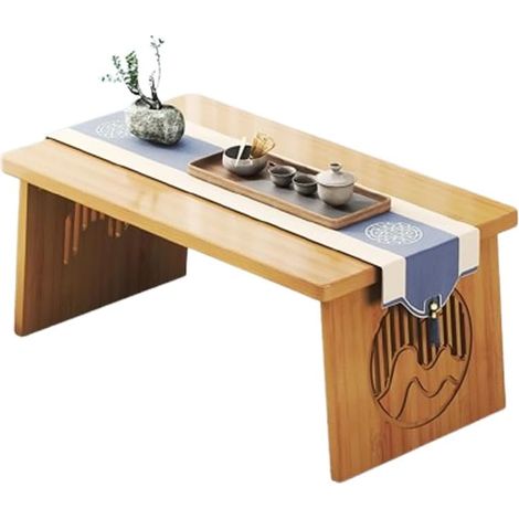 Petite table à thé pliable de style japonais Tatami - Table basse pour la méditation - Pour s'asseoir au sol - Pour manger et pratiques spirituelles (bois, 80 x 40 x 30 cm) (1/5)