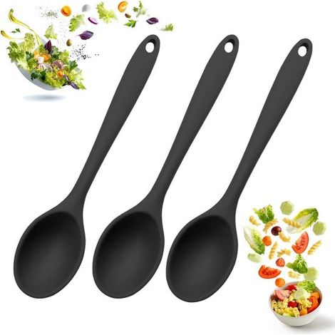 Set di mestoli in silicone, 3 pezzi, senza BPA, grandi, 27 cm, cucchiaio per mescolare, cucchiaio da cucina, cucchiaio antiaderente, utensile da cucina, mestolo per salse, cucchiaio da portata, S (1/5)