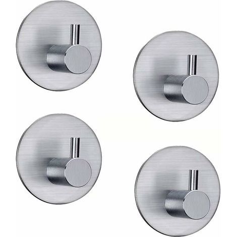 Set of 4 self-adhesive stainless steel hooks, 3M adhesive, waterproof, sturdy, towel rack, coat rack, sticky wall hooks for kitchen, bathroom, office, closet, no need for (1/5)
