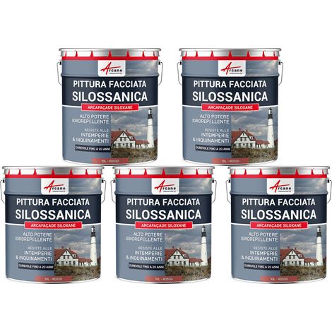 Pittura silossanica per esterni e facciate, ad alto potere idrorepellente - ARCAFAÇADE SILOXANE - 5 x 10 L Rosso - RAL 030 50 40 - ARCANE INDUSTRIES